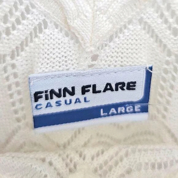 Finn Flare Large Women's Sweater Short Sleeve Cream Shear V-Neck Grandma Scandi - Picture 3 of 8